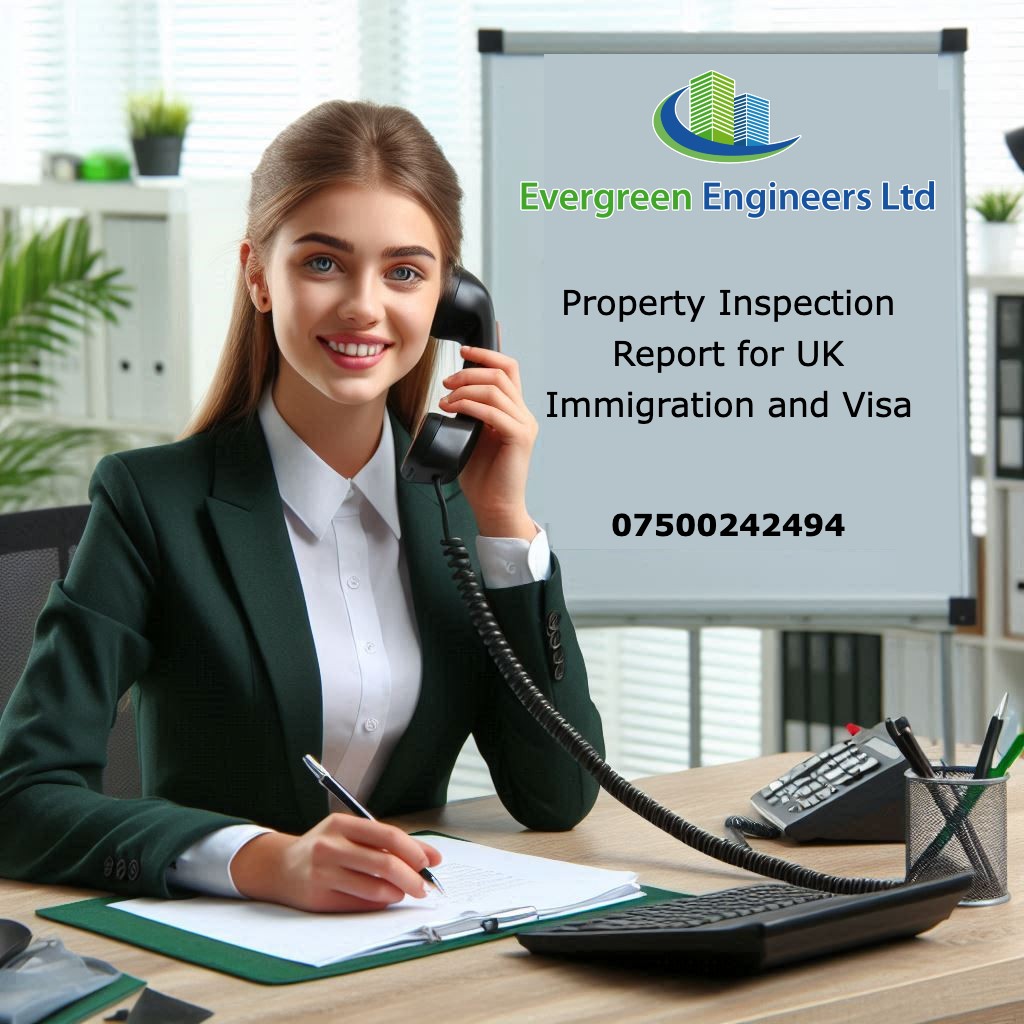 Property Inspection Report Birmingham certificate issued by Evergreen Engineers Ltd for UK spouse, fiancé, partner and family visa immigration applications